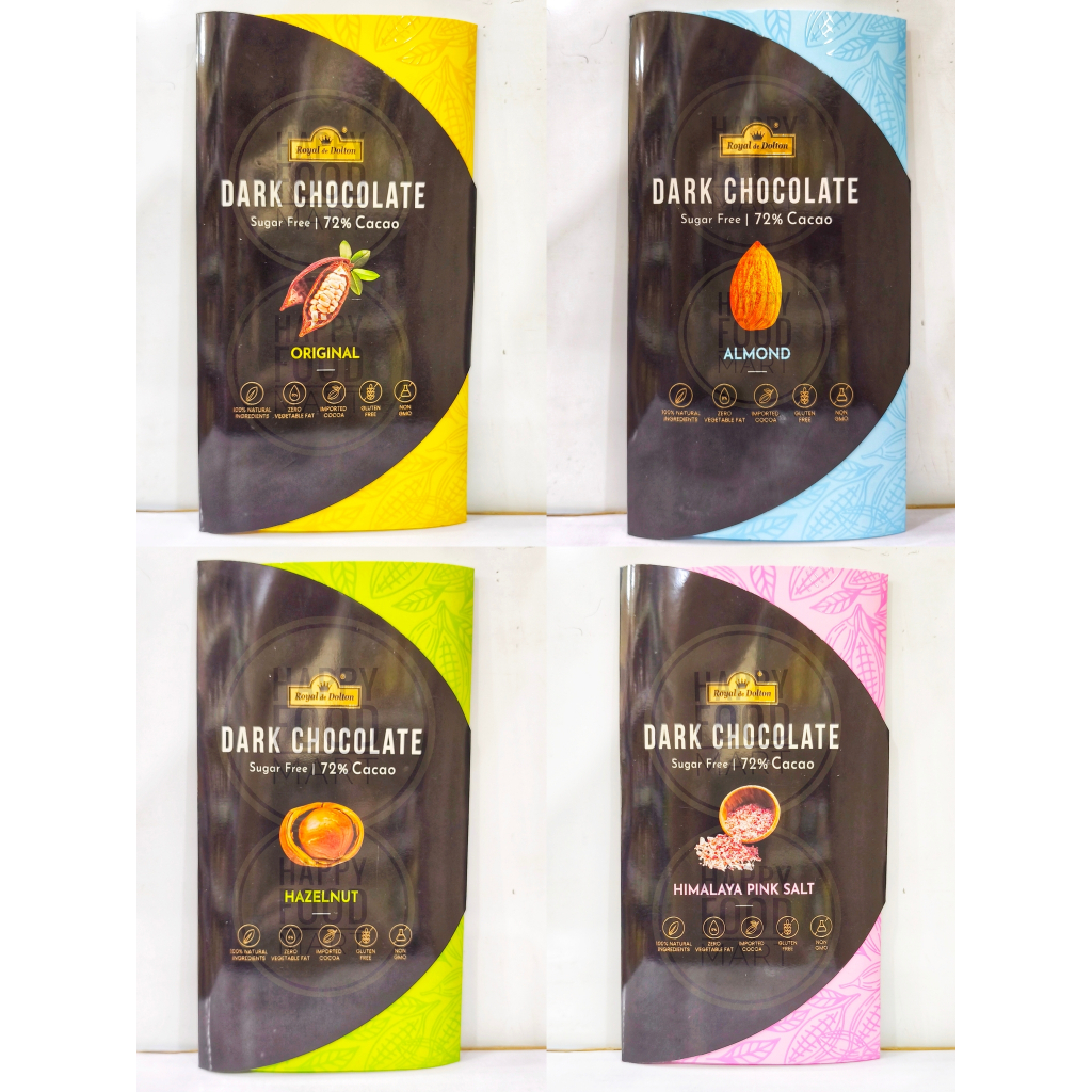 

[HALAL] ROYAL DE DOLTON 90 GRAM/SUGAR FREE CACAO DARK CHOCOLATE/GLUTEN FREE COKELAT BATANG IMPOR/IMPORTED DARK CHOCOLATE BAR VEGETARIAN/ALMOND/BADAM/HAZELNUT/PINK HIMALAYA SALT