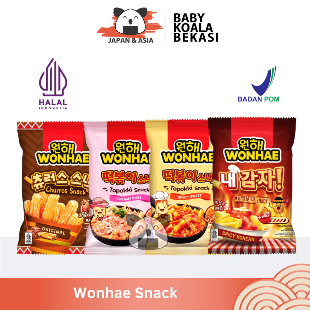 

WONHAE Topokki Potato Churros Snack Halal | Tteokbokki Snack Sweet Spicy / Creamy Rose -BKB