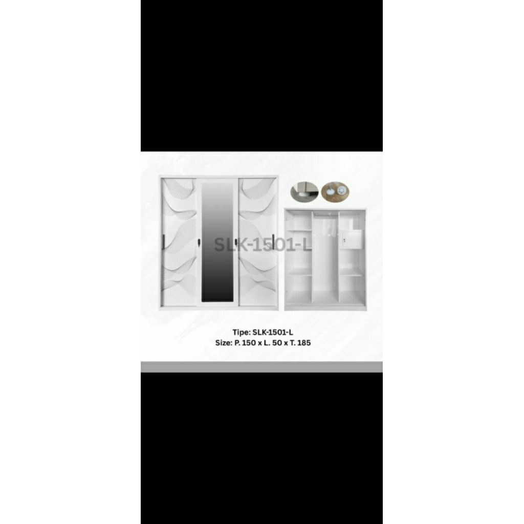 Lemari Pakaian 3 Pintu Sliding Plat Besi Import