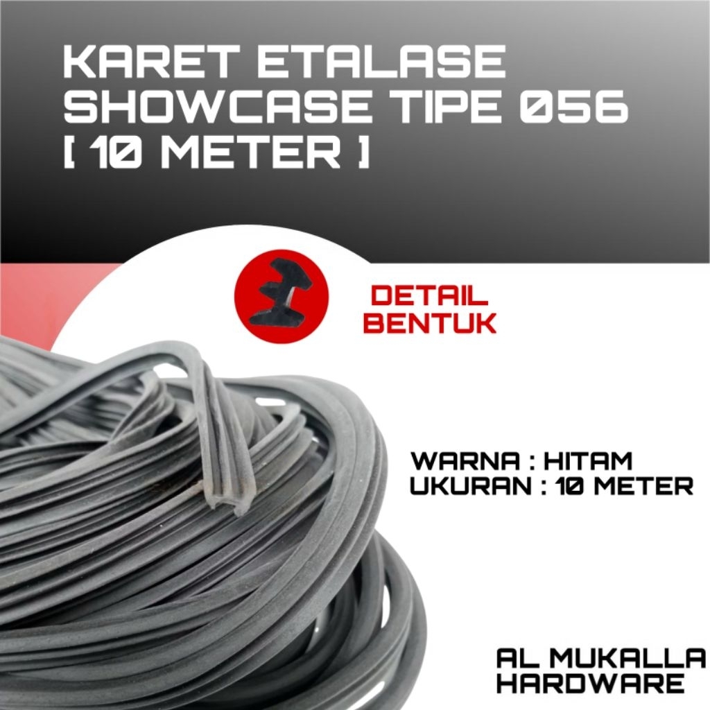 [ 10 Meter ] Karet Lis Etalase 056 Hitam Untuk Showcase Kaca Etalase