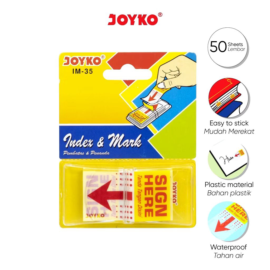 

Joyko IM-35 Sign Here | Index Mark Sign Here | Penanda Tanda Tangan | Pembatas | Sign Here Plastik Uk 25X45mm