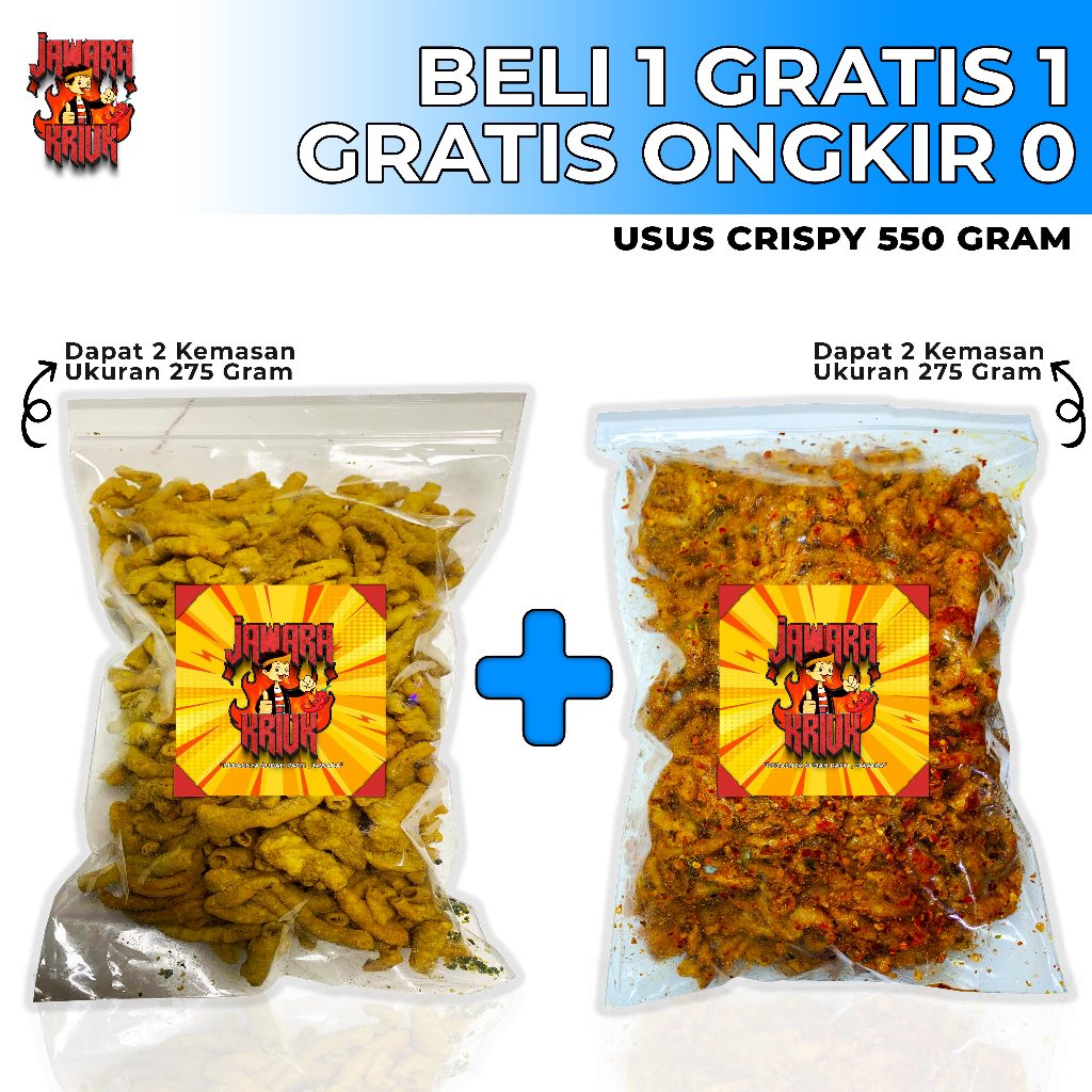 

JAWARAKRIUK - PROMO BELI 1 GRATIS 1 USUS KRISPY 525 Gram Rasa Original 275gr Pedas 275gr Xtrapedas 275gr Cemilan Renyah Bumbu Melimpah