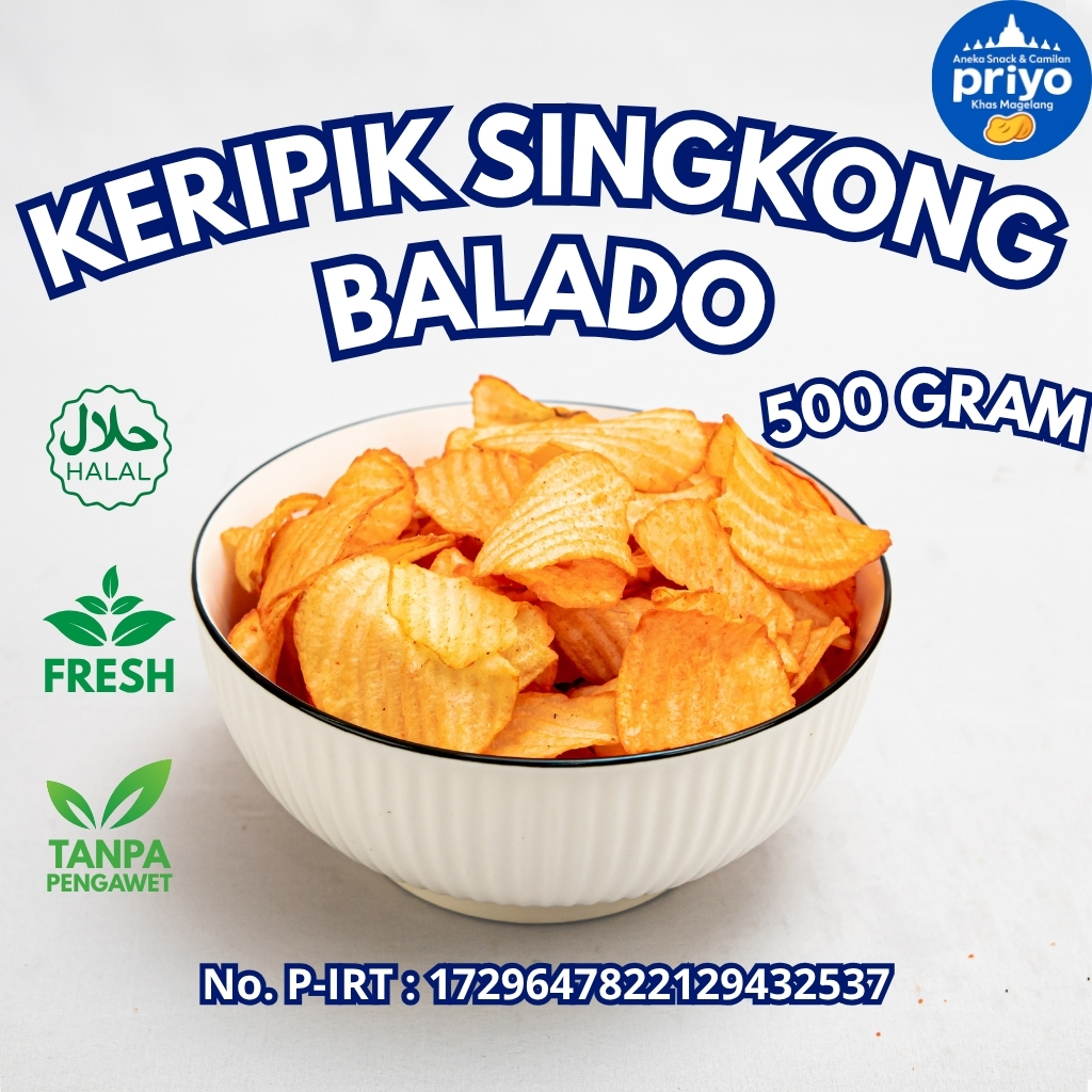 

Keripik Singkong Balado 500g Priyo Snack Renyah Gurih Pedas Halal Tanpa Pengawet