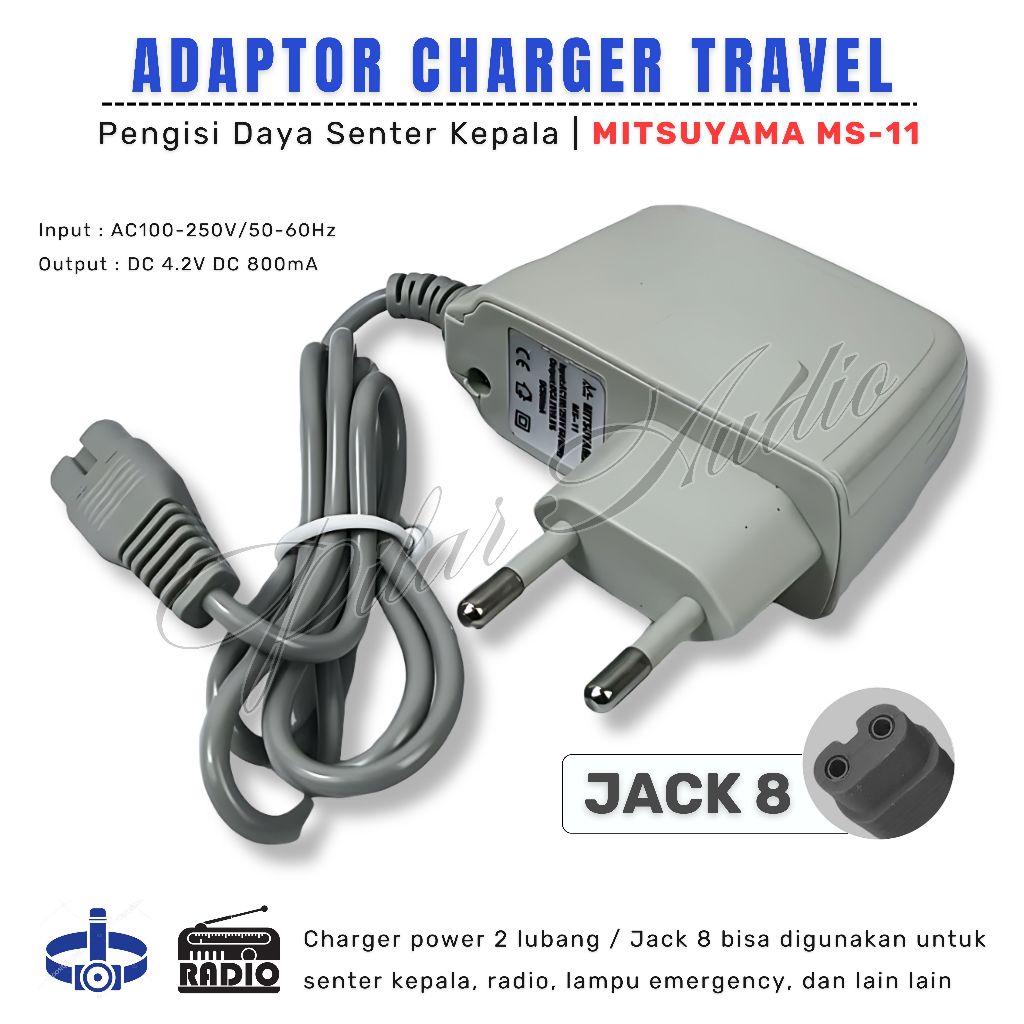 Adaptor Charger Senter Jack 8 Mitsuyama MS-11 DC 800mA | Adaptor Pengisi Daya Untuk senter kepala, r