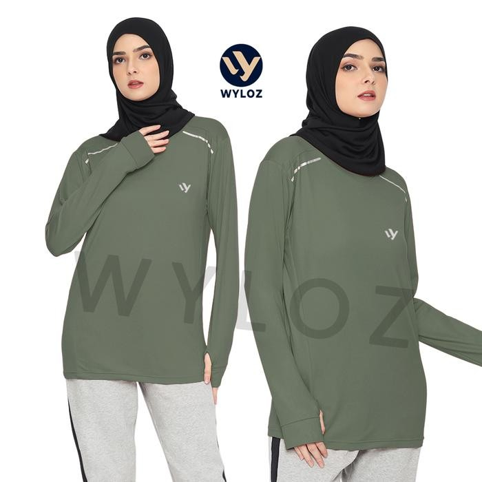 WYLOZ Baju Kaos Olahraga Lengan Panjang Wanita Jersey Training Sport Cewek Hijau Army