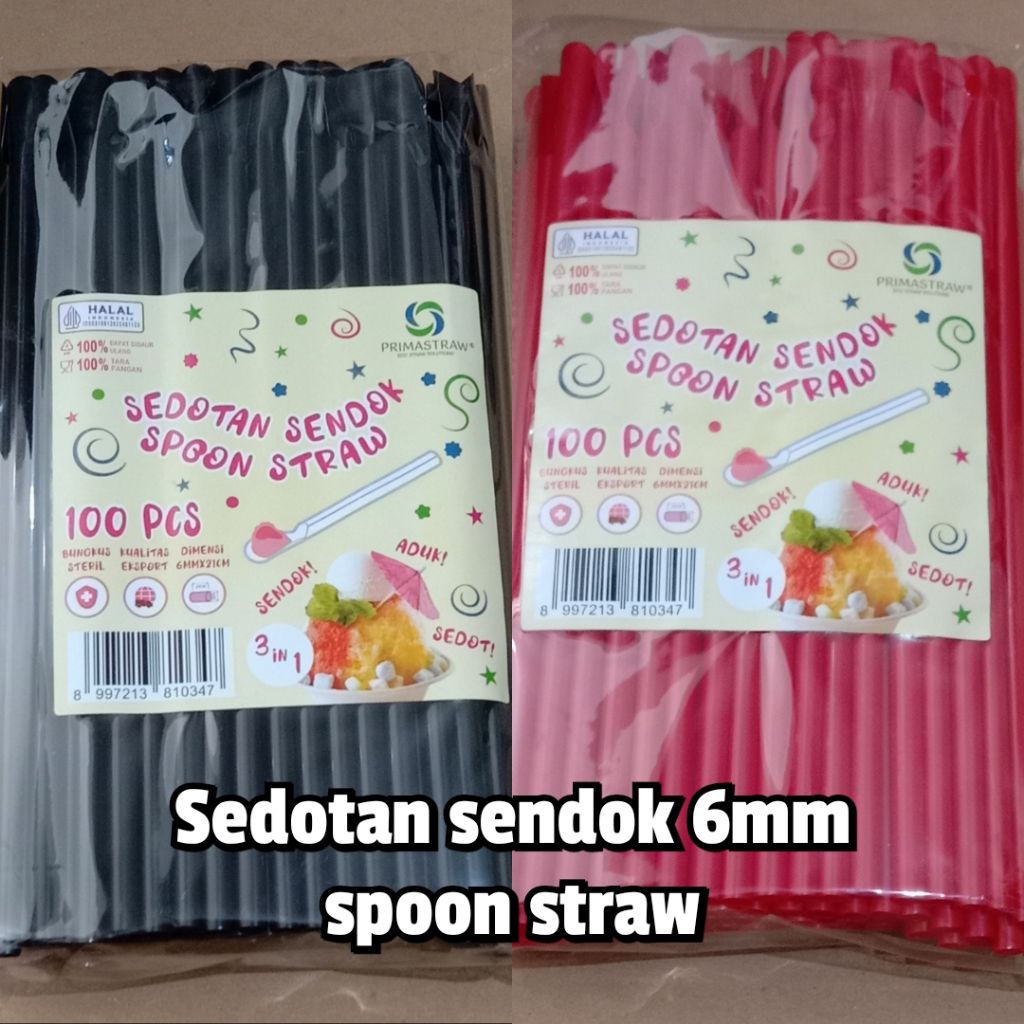 Sedotan sendok 6mm isi 100pcs spoon straw hitam merah