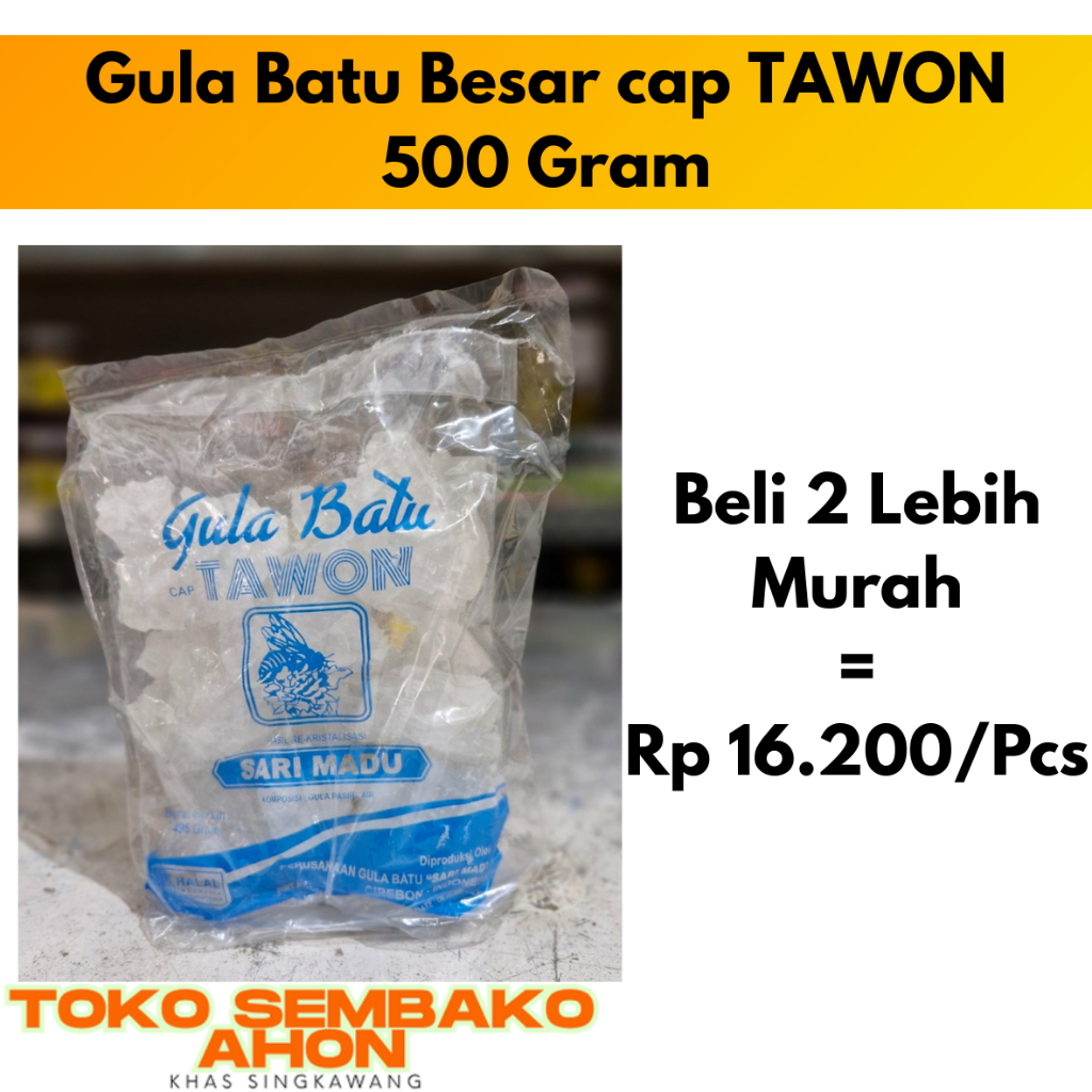 

Gula Batu Besar cap TAWON 500 gram / Gula Batu Besar cap TAWON SARI MADU / Gula Batu Kristal Besar / Gula Tawon Sari Madu / Gula Batu Cap Lebah