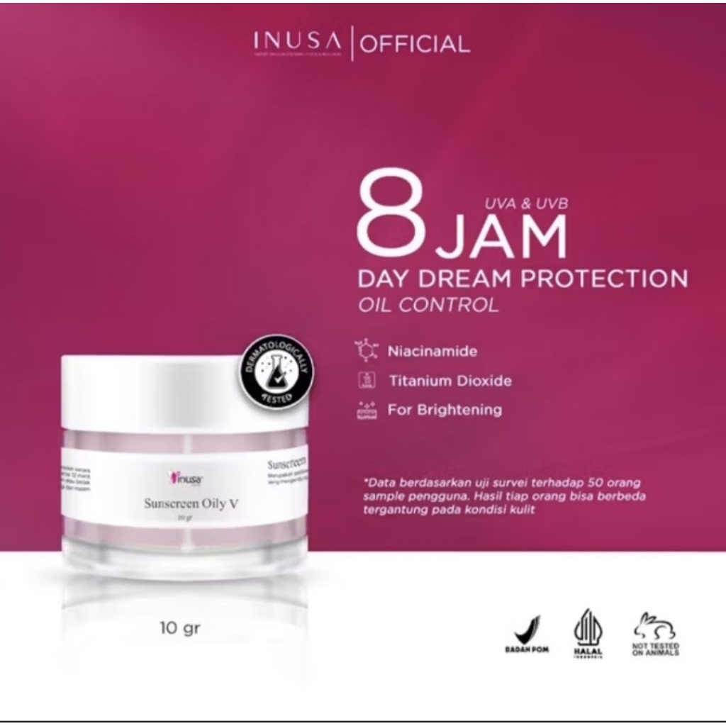 INUSA SUNSCREEN OILY V  KRIM SIANG SUNBLOK SPF INUSA AMAN BUMIL BUSUI BPOM murah kualitas premium ga