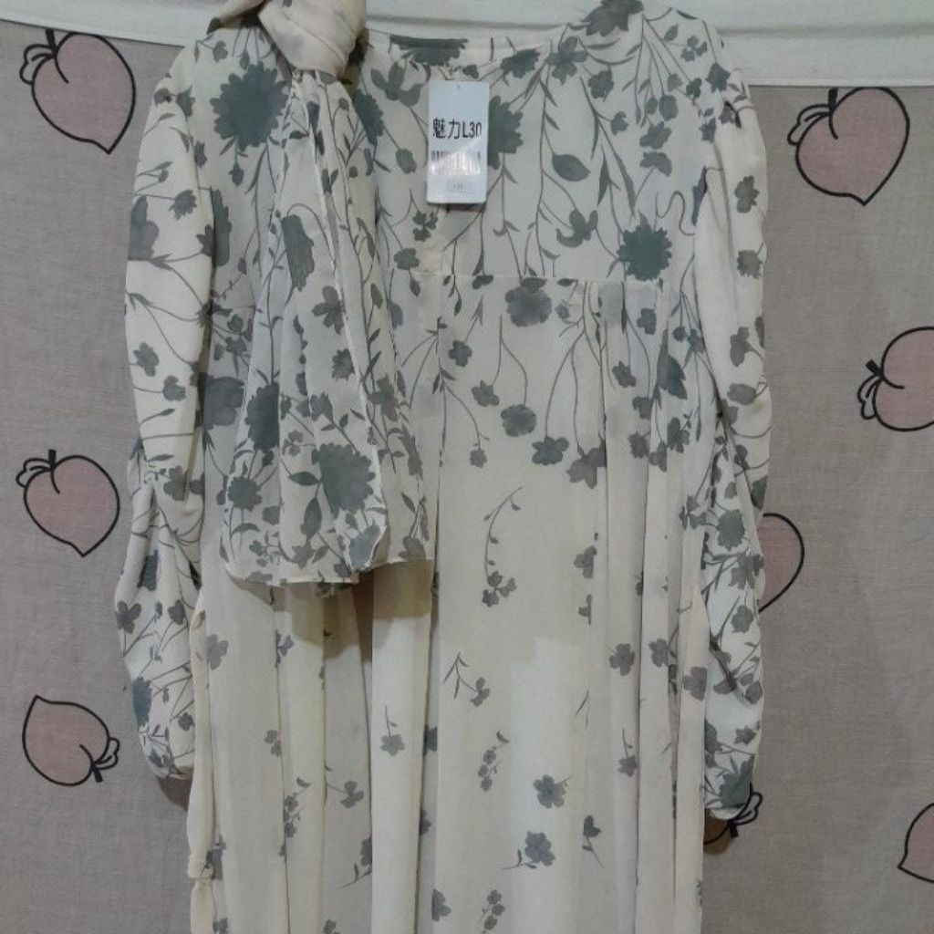 Gamis ceruty full furing set jilbab segi empat