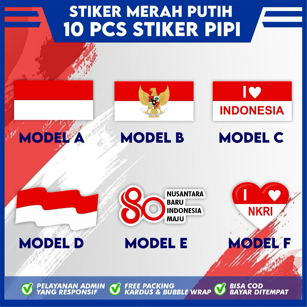 

10 Pcs Stiker Pipi Bendera Anak dan Dewasa / Sticker Merah Putih Sticker Bendera Tempel Pipi Murah