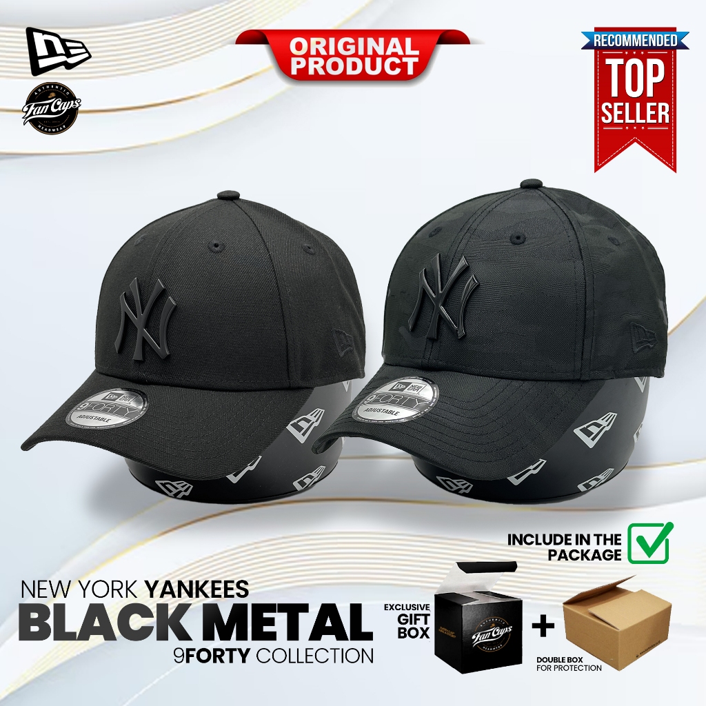 Topi New Era Original MLB New York Yankees Metal Badge 9FORTY warna Hitam | METAL DOFF | METAL GLOSS