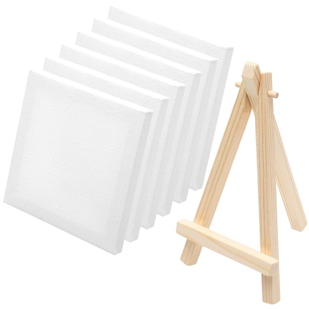 

(BIG SALE) Paket Easel segitiga 15cm Gratis kanvas 10x10cm - Easel Paket kumplit Kanvas 10x10cm