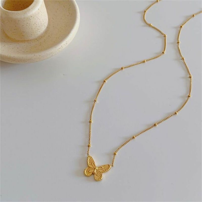 Kalung Wanita Kalung Butterfly Necklace Rantai Klavikula Liontin Kupu-Kupu Hati Wanita Perak Alloy