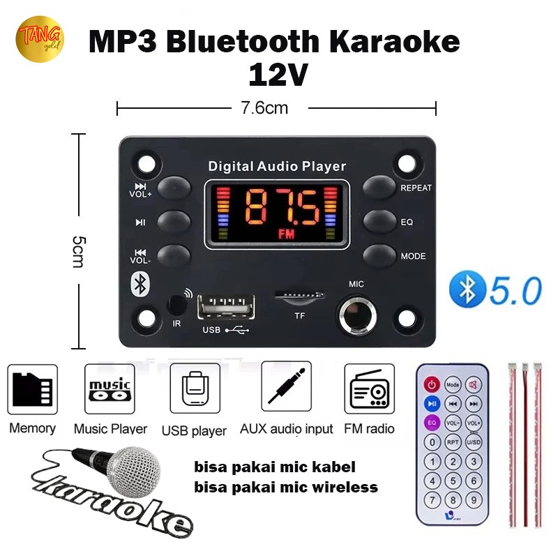 kit modul mp3 bluetooth FM Aux bisa buat karoke tegangan 12 volt bisa cod