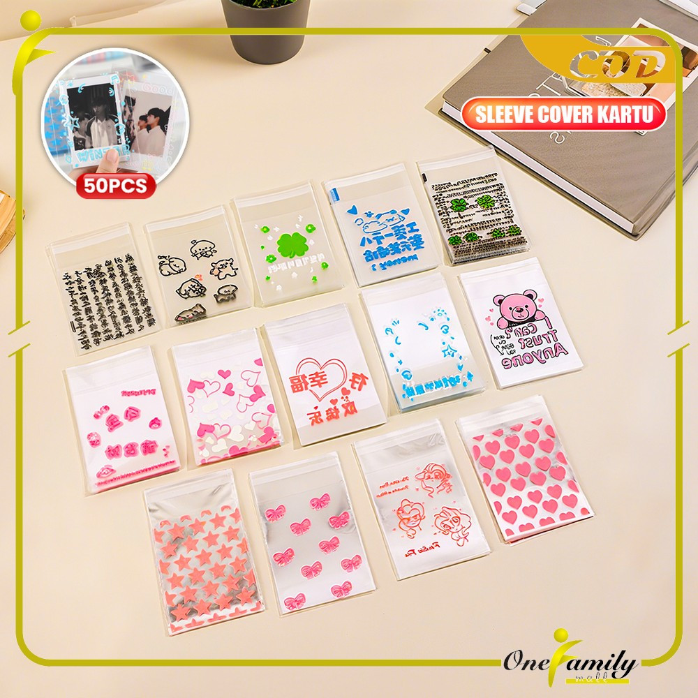 

ONE-C1365 50PCS Plastik OPP Bungkus Sleeve Cover Kartu Photocard / 50 Lembar Plastik Packingan Bening Bingkisan Motif Corak Warna Warni