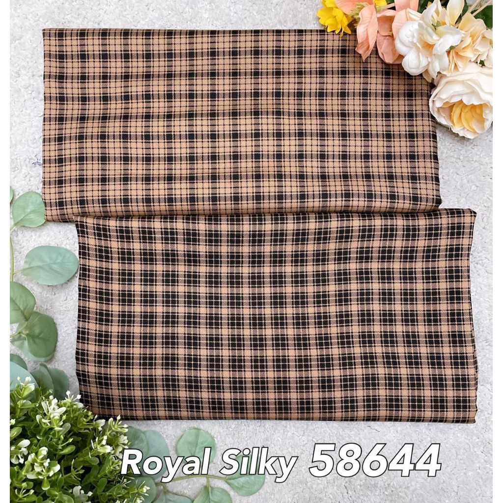 Kain Uk 1/2 Meter Katun Rayon Royal Silky 58644 Motif Kotak Garis Kain Premium