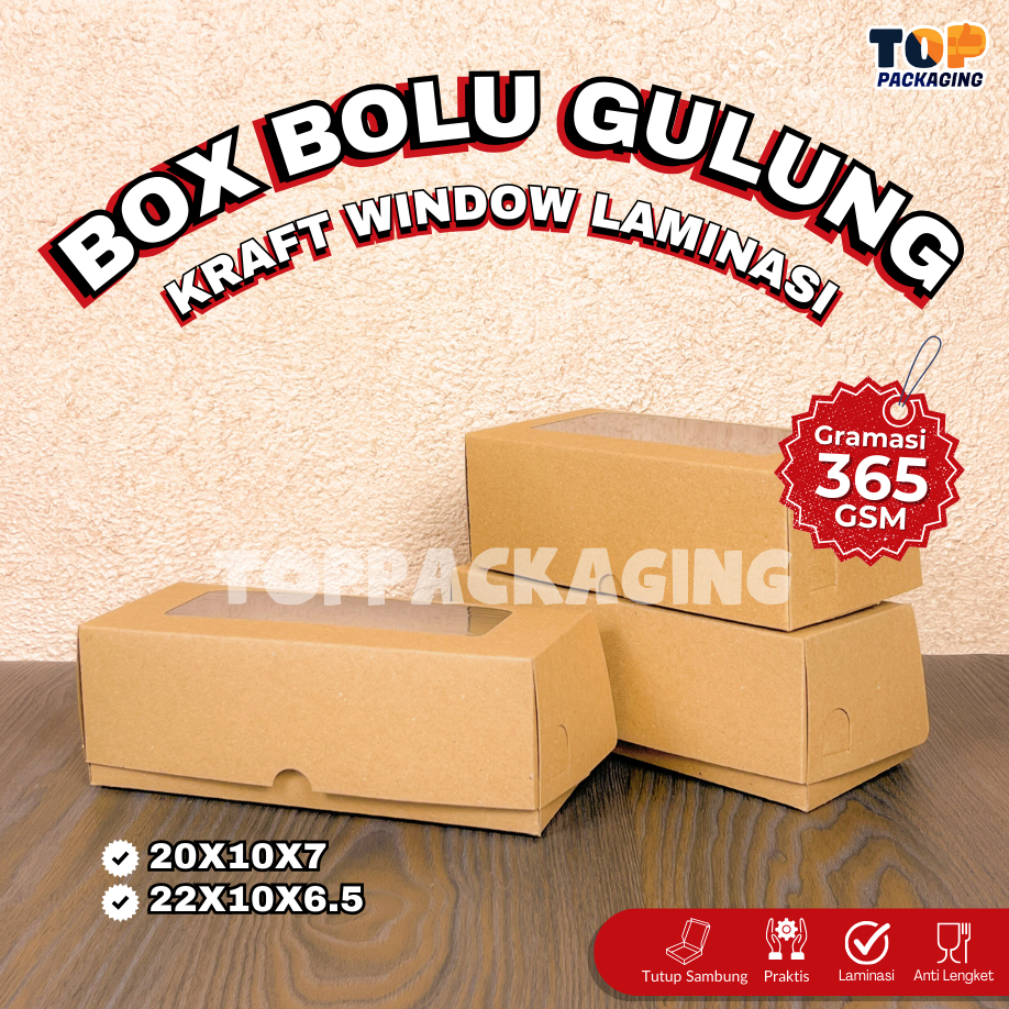 

Box Kraft Bolu Gulung Window Laminasi Kotak Kemasan Makanan Kue Snack 20x10x7 22x10x6.5 cm