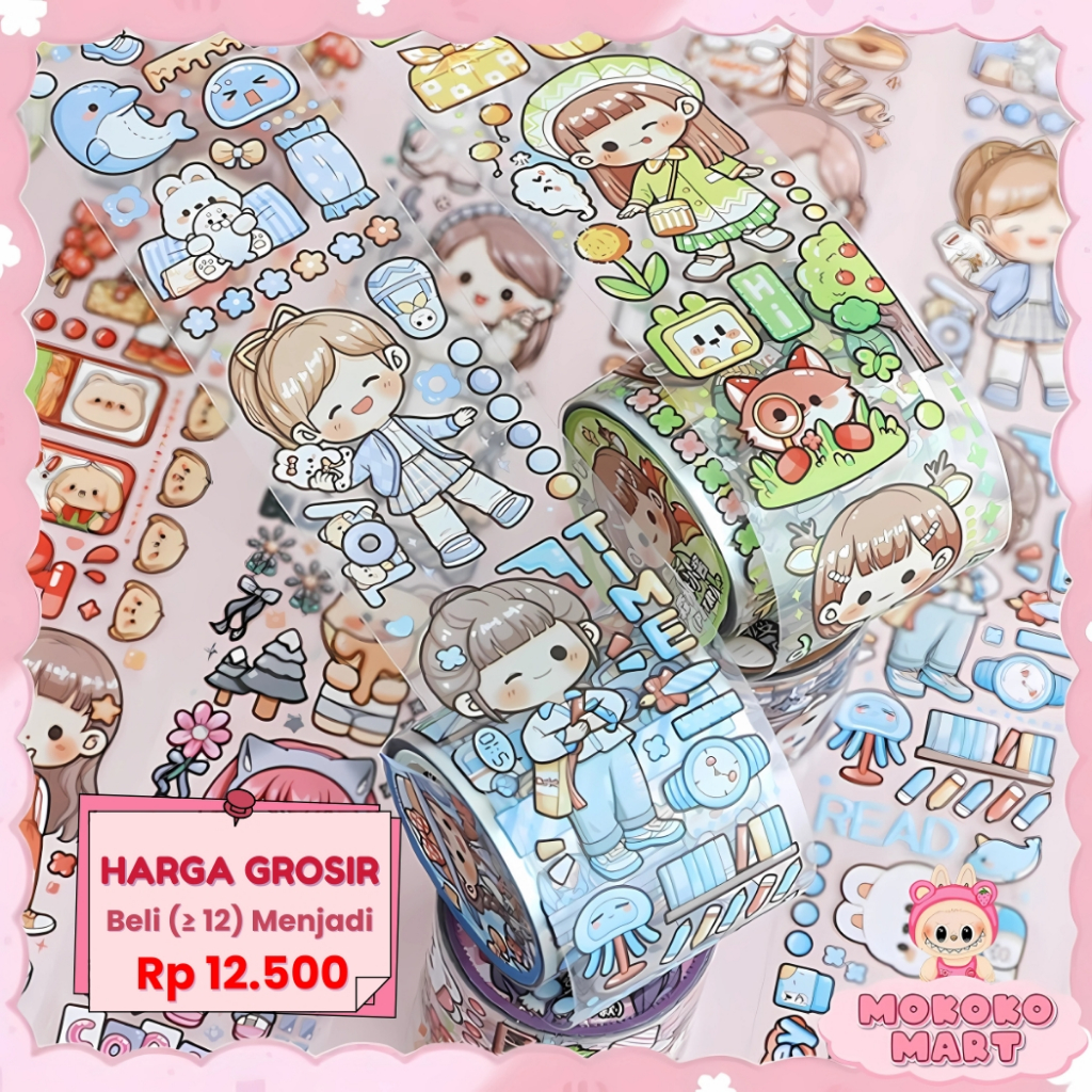 

MM Washitape Stiker Masking Tape Dodogirl PVC/Bening Anti Air Stiker Gulung / Sticker Rolling TLD85