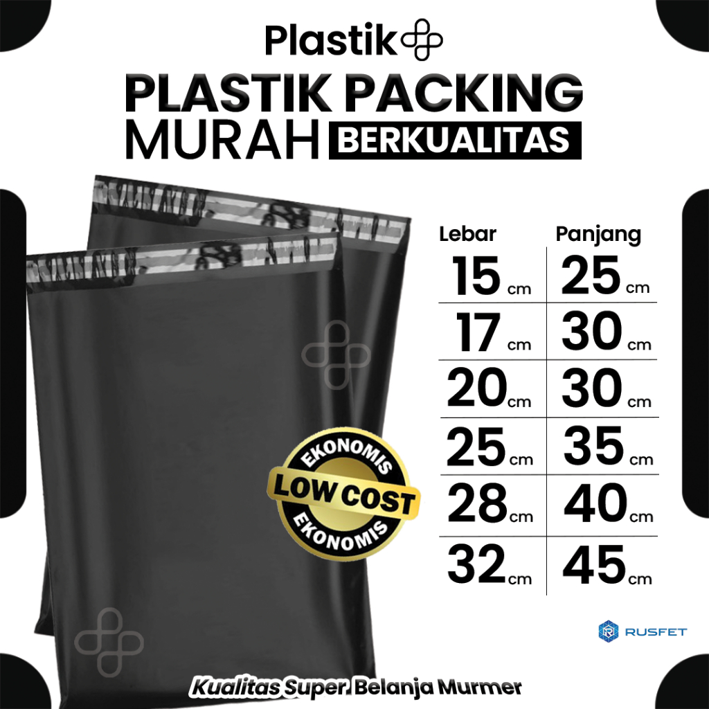 

Amplop Plastik Polymailer Hitam Low Cost / Plastik Packing Polos Online shop (Olshop) Termurah