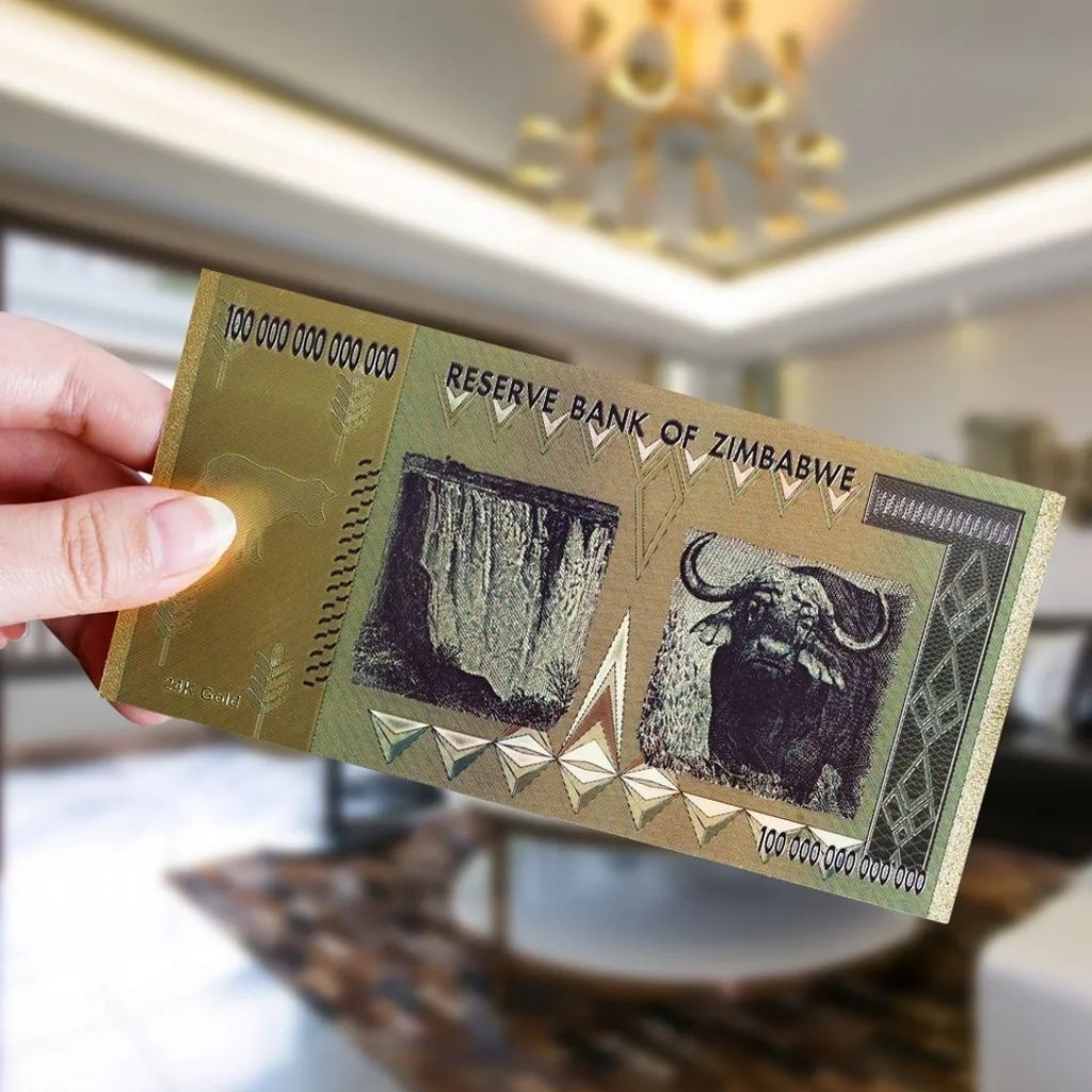 uang souvenir 100 trilliun dollar zimbawe gold foil