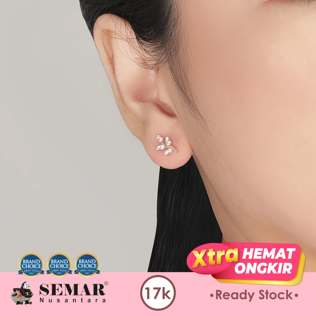 Anting Emas Tindik Daun Gold 17K Semar Nusantara