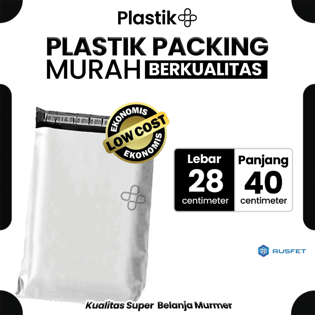 

Amplop Plastik Polymailer Putih 28cm x 40cm Low Cost Plastic Packing Polos Online shop Rusfet Murah