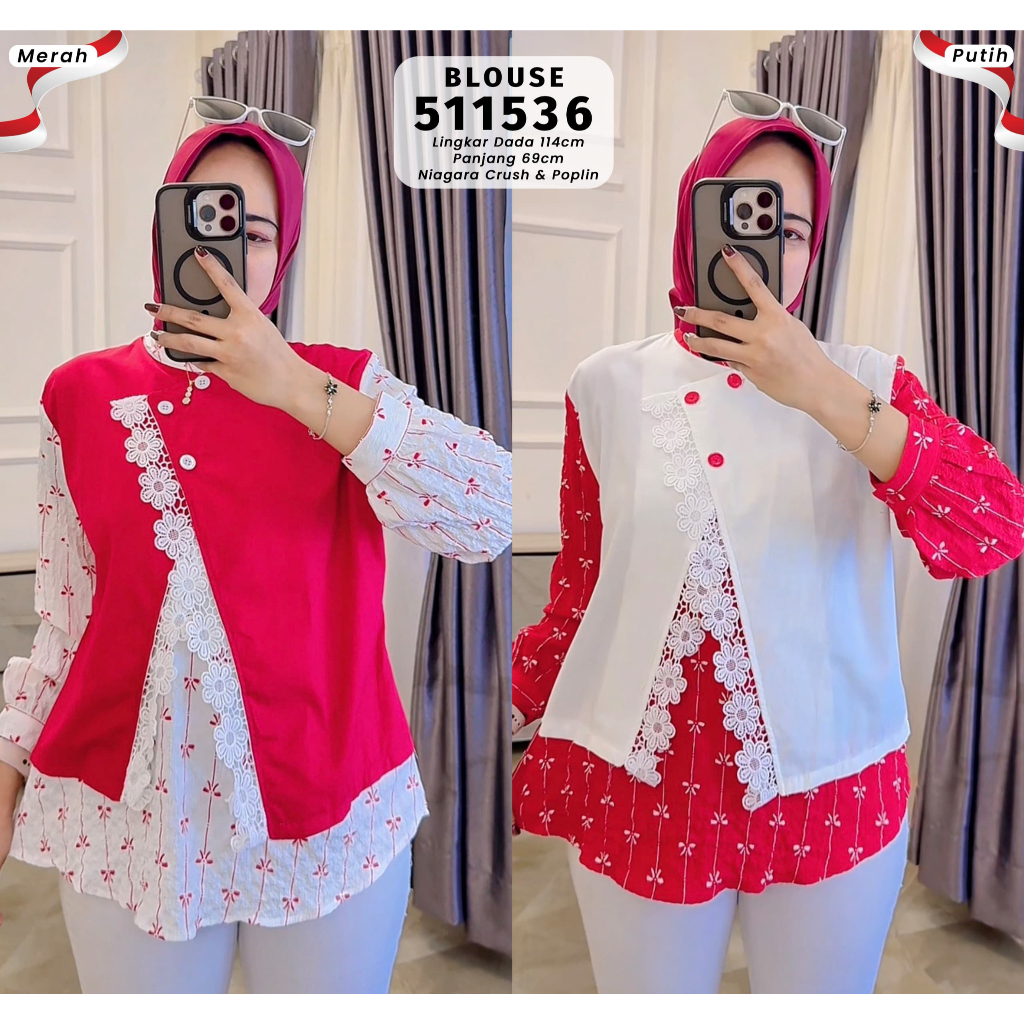 Chery Blouse Wanita Motif Elegan Busui Friendly Bahan Niagara Crush & Poplin Fit to XL