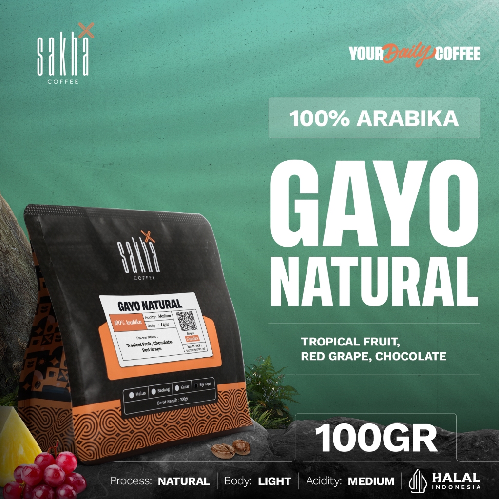 

Kopi Arabika Gayo Natural Arabica Coffee Roast Beans Manual Brew 100gr