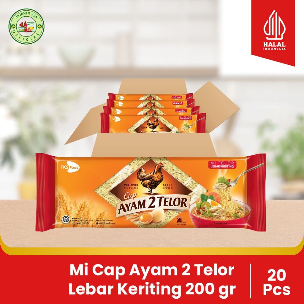 

Mie Cap Ayam 2 Telur 200gr - Lebar Keriting - 1 Karton 20 Pcs | Mie Telur Kering Enak & Kenyal