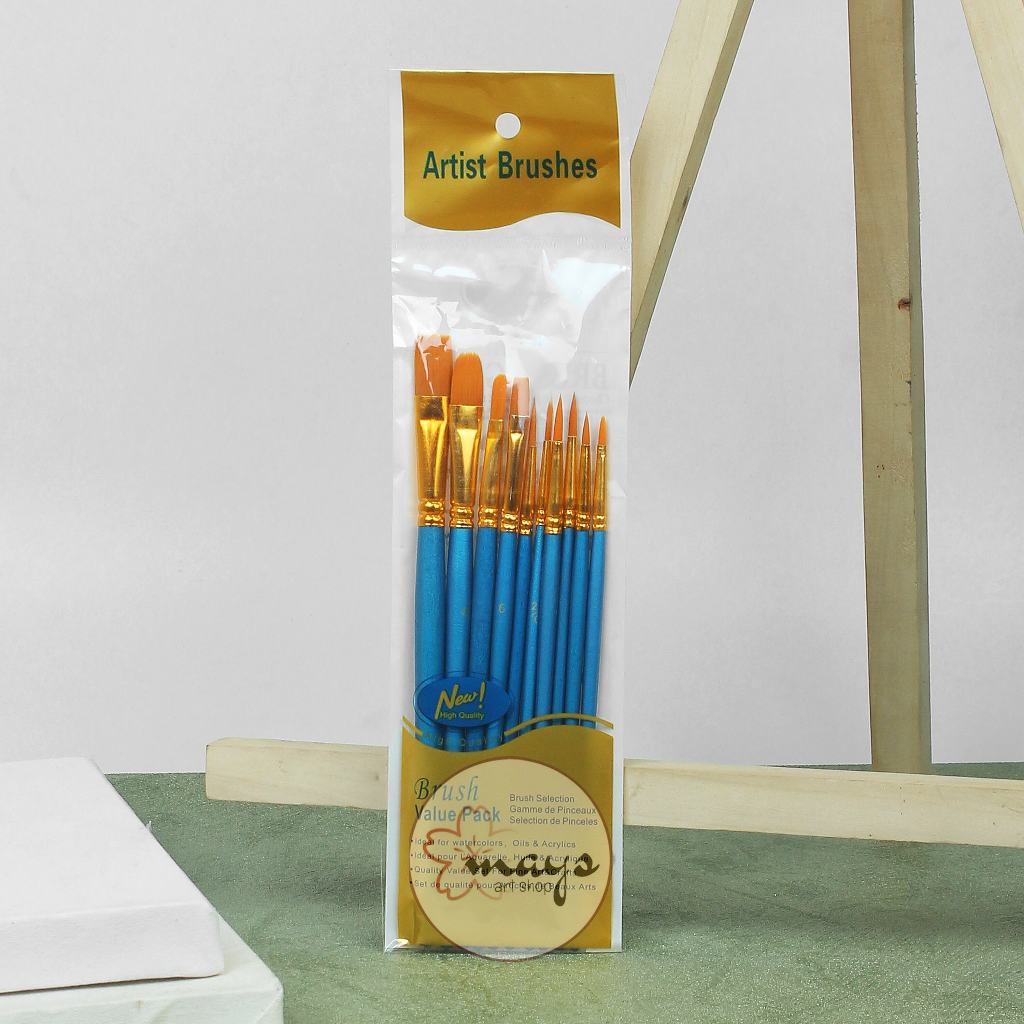 

[10 Pcs] Kuas Lukis Set Isi 10 pcs - Nylon Paint Brush 10 pc - Artist Painting Brush Flat Round Filbert Lancip Liner Detailing- Cat Air Akrilik Acrylic Oil Minyak Murah
