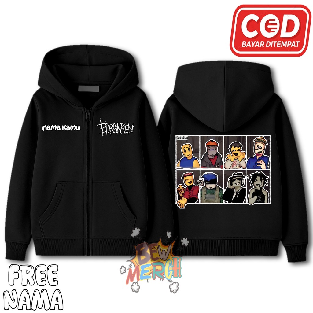 Jaket Hoodie Zipper Anak Roblox Forsaken / Jaket Anak Resleting Roblox Forsaken / Free Nama