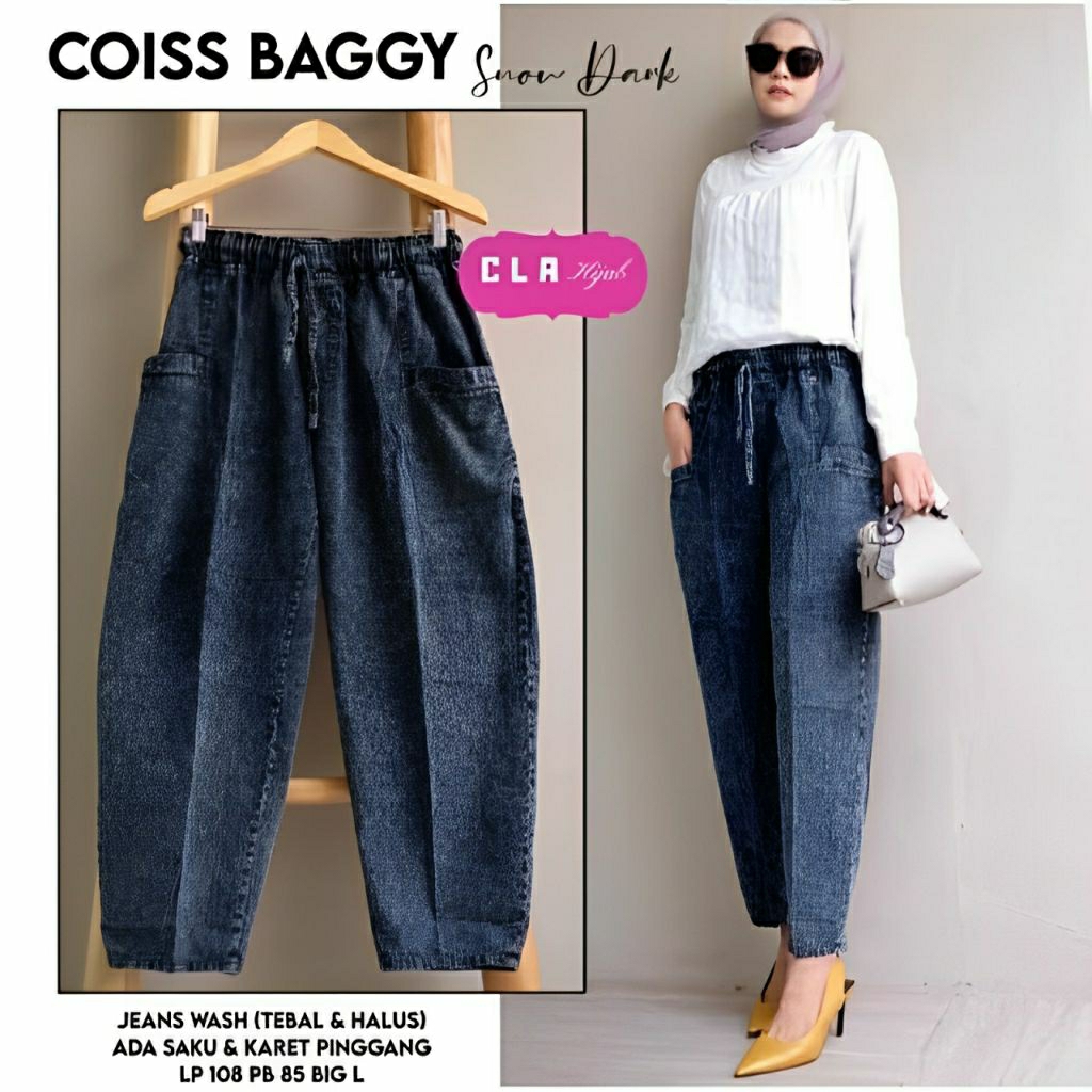Celana Jeans Wanita 7/9 Panjang Jumbo Korean Style Pinggang Full Karet Baggy Jeans Wanita