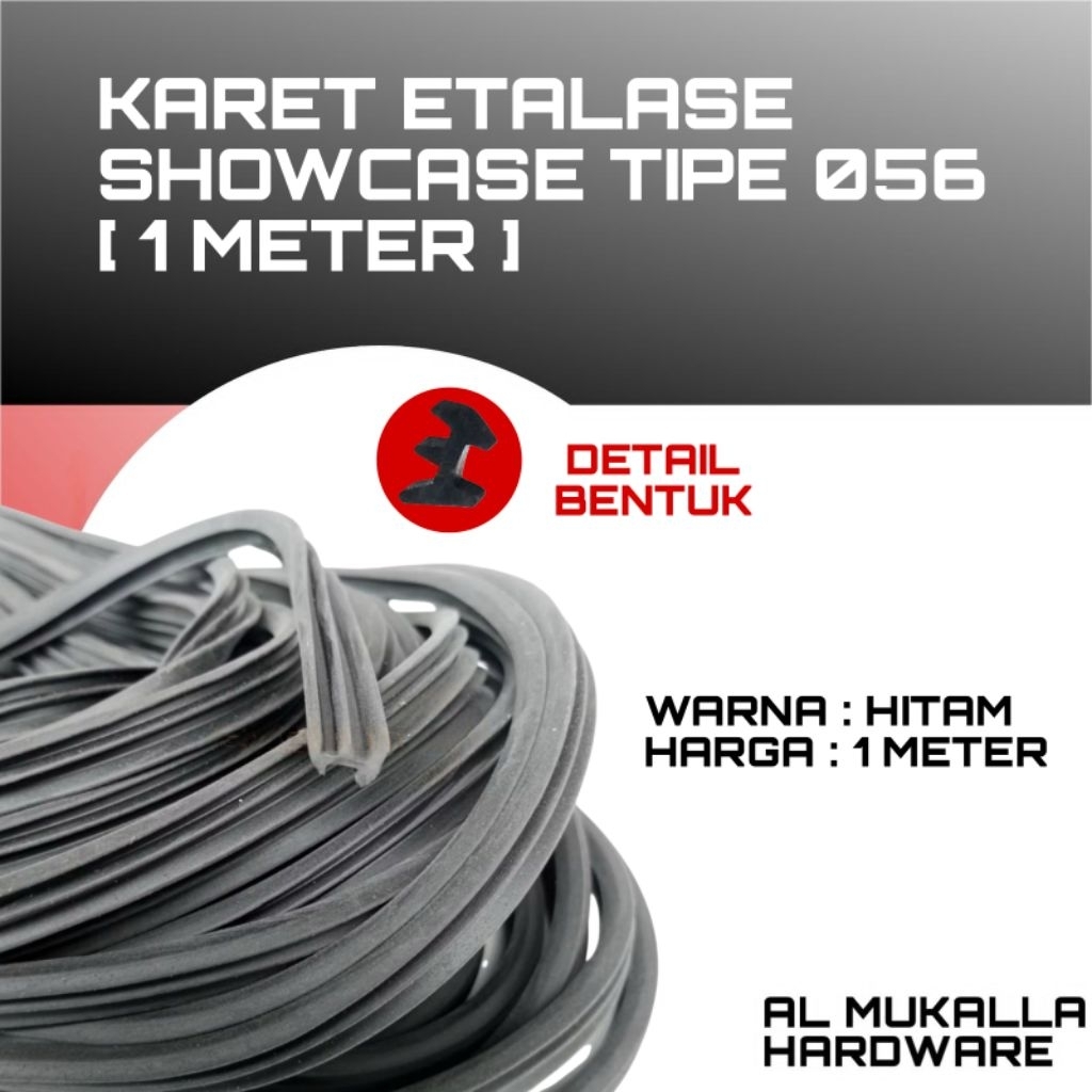 [ 1 Meter ] Karet Lis Etalase 056 Hitam Untuk Showcase Kaca Etalase Meteran