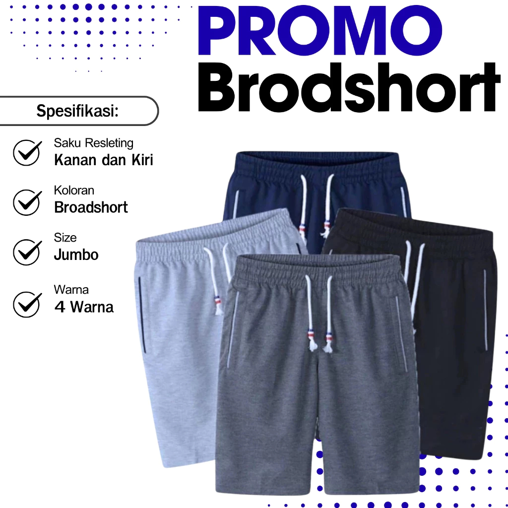 Celana Pendek Pria Boardshort Baby Terry Serbaguna Saku Resleting 4Pcs