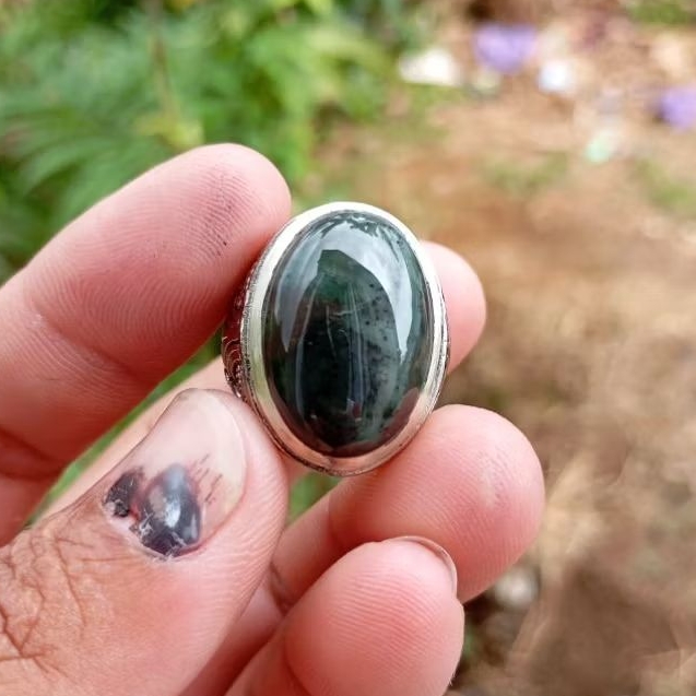 Natural cincin badar besi hijau tembus senter