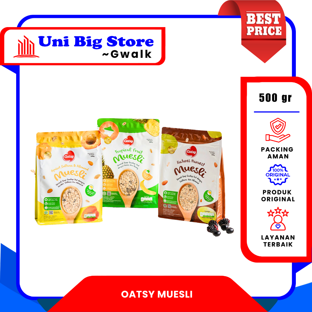 

OATSY MUESLI SEREAL AUSTRALIAN OATS TROPICAL FRUIT - NATURES HARVEST - APRICOT, SUFLANA & ALMOND CEREAL - 500 gr