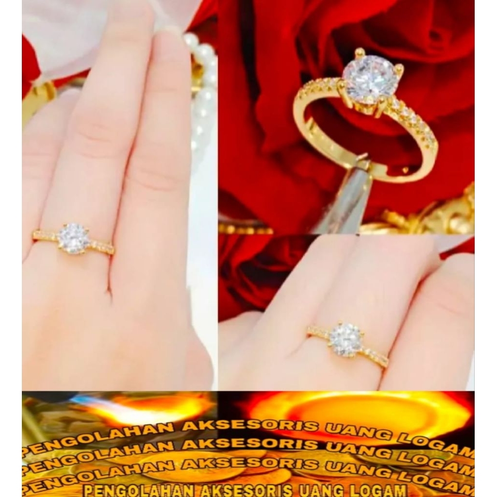 Cincin wanita Dewasa Permata bahan koin Logam ori Lapis emas 24k anti luntur karat