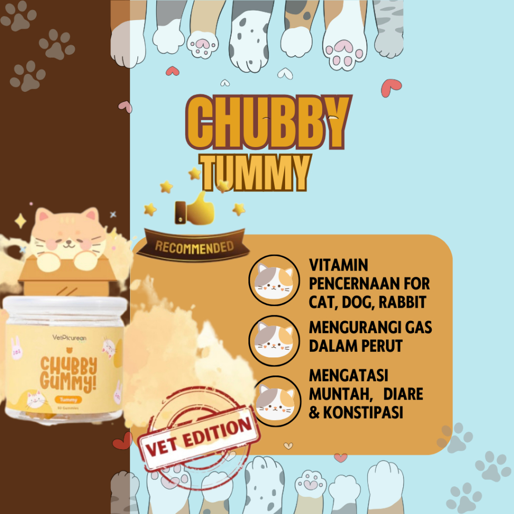 Vetpicurean Chubby Gummy Tummy | Vitamin Anjing Kucing untuk Diare Muntah - SuperFood Pencernaan