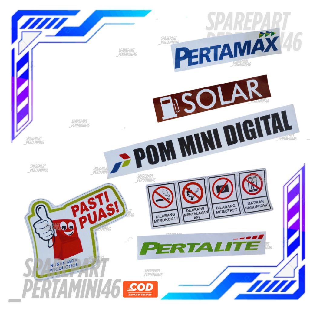 Stiker Set 3 Nozzle Pertalite,Pertamax Dan Solar Pom Mini Digital Pertamini