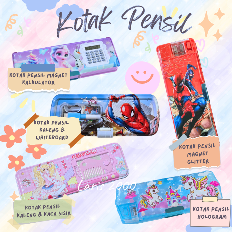 

Tempat Pensil Anak / Magnet Kalkulator / Kaleng Sisir Glitter Hologram