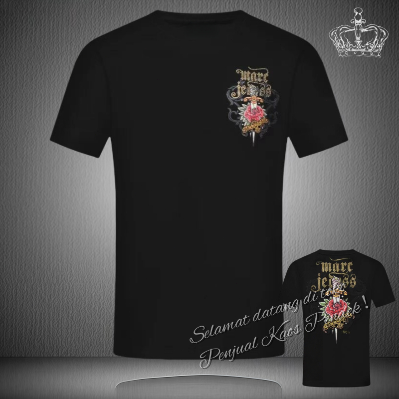 Kaos Pria Pendek Katun Combed Warna Putih Berkualitas Terbaru 2025 - Gaya Amerika, Cetak Mawar di Be