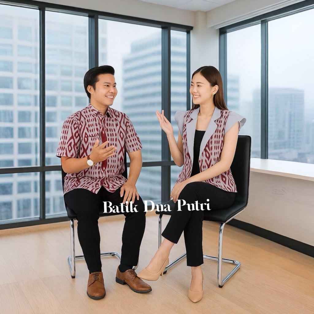 Batik Wanita Modern Atasan Blazer Kemeja Pria Couple Pasangan  [ Sku Naga Merah ]