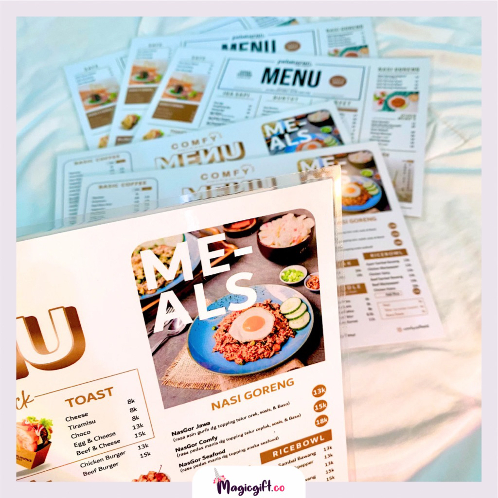 

Cetak Menu Laminating uk. A4 & A3 (kertas tebal anti air awet)