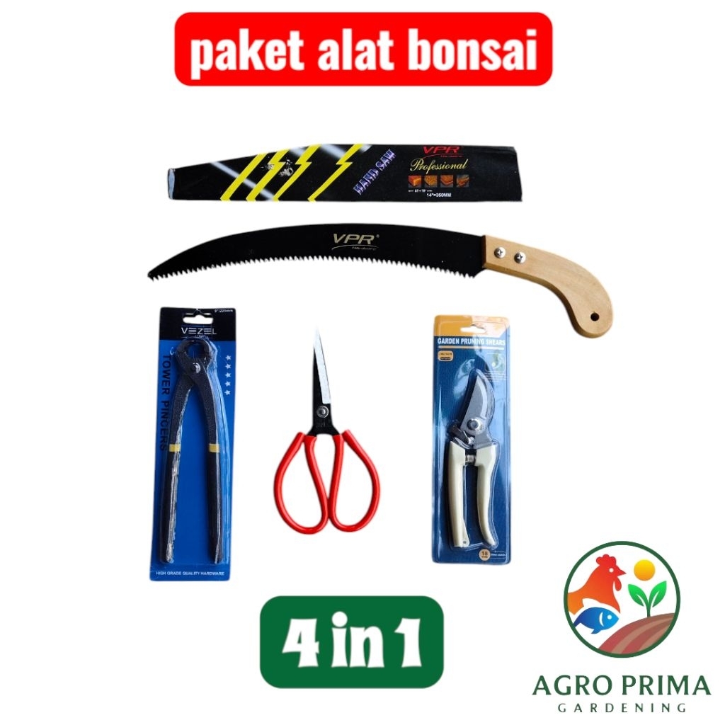 PAKET ALAT BONSAI 4 in 1 GERGAJI LENGKUNG GUNTING DAHAN GUNTING CAMEL CATOK BONSAI PERLENGKAPAN ALAT
