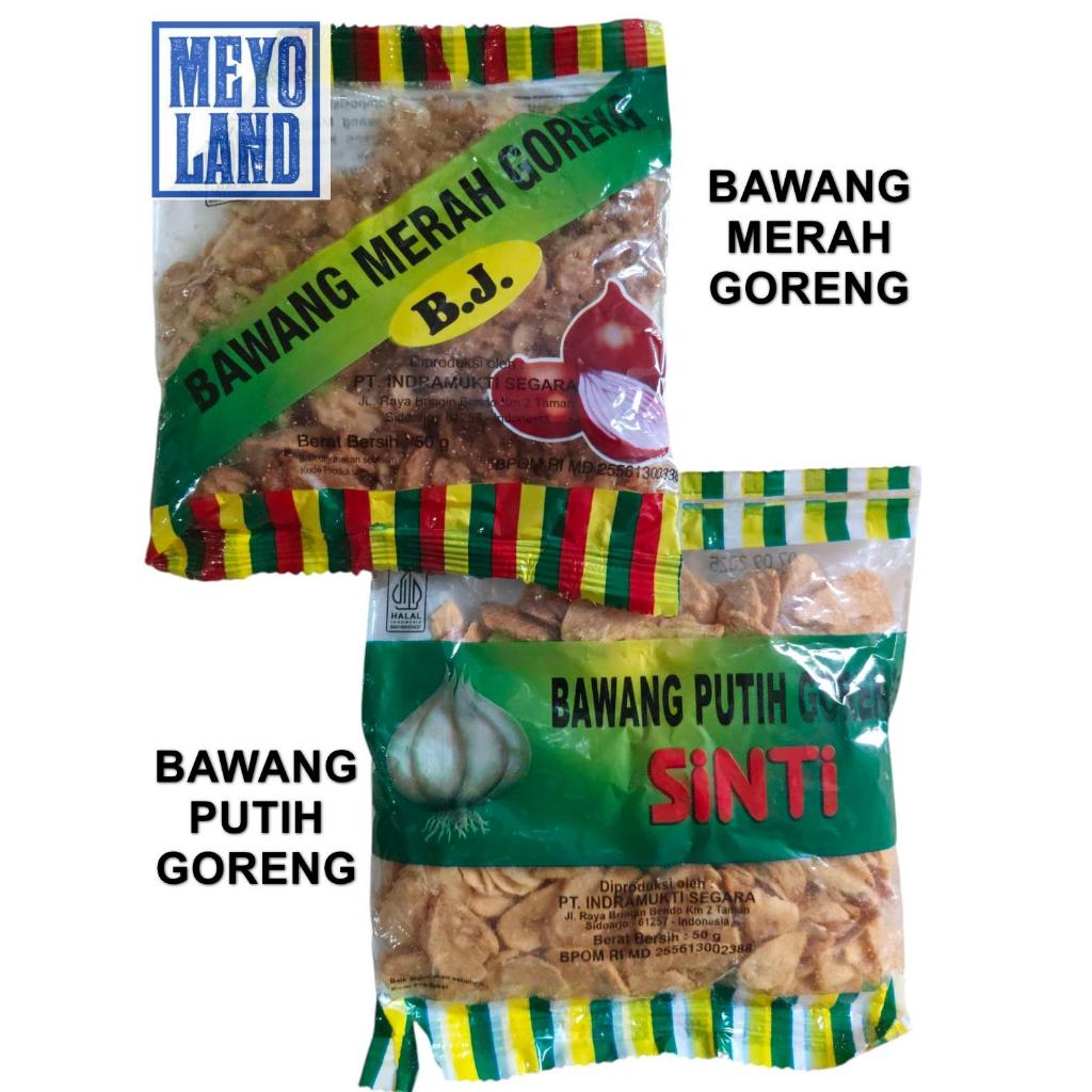

Bawang MERAH PUTIH Goreng 50gram B.J Sinti Kemasan Plastik Gurih Renyah Topping