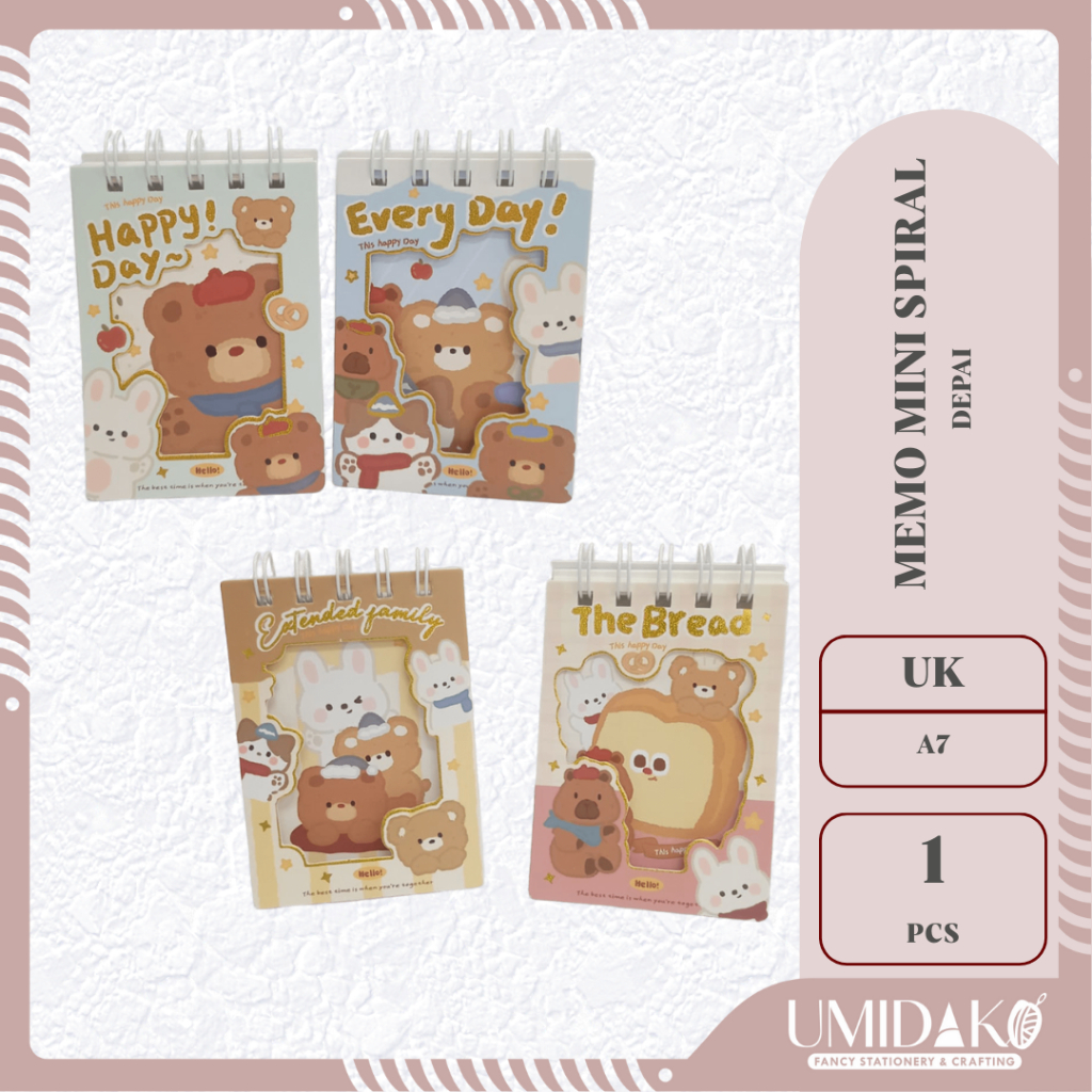 

[UMIDAKO] MEMO BEAR RABBIT UKURAN A7 DEPAI | MEMO SPIRAL MINI MOTIF LUCU KARAKTER BERUANG KELINCI UKURAN A7
