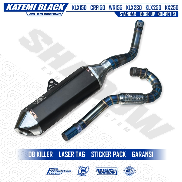 Knalpot SHADOW EXHAUST SYSTEM CRF150 KLX150 WR155 Katemi Black LEHER TITANIUM LOOK