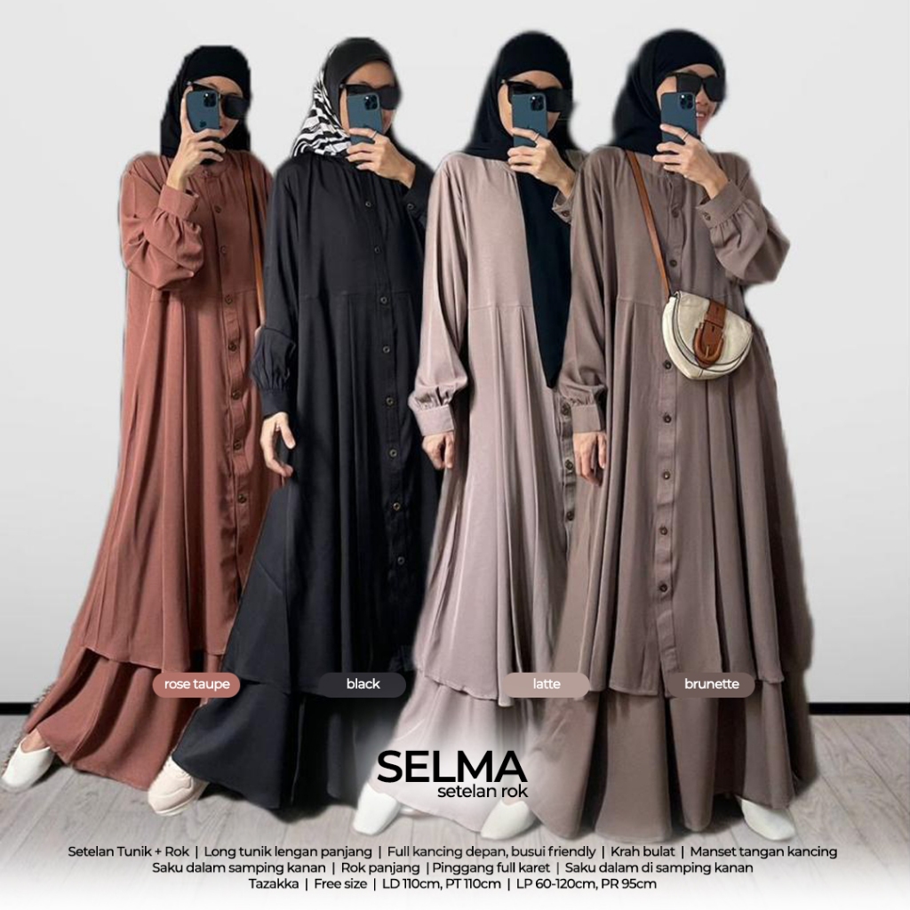 Dzakirah SETELAN SELMA / Set Tunik Rok Bahan Tazakka Polos / Baju Pesta / Set Baju Muslim