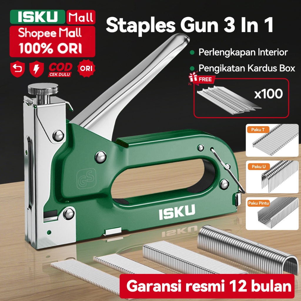 

ISKU Staples Tembak 3 In 1 Stapler Tembak Kayu Gun Tahan Jatuh Yang Kuat Bisa 3 Jenis Staples- Untuk Kerajinan, dan Pekerjaan Kayu