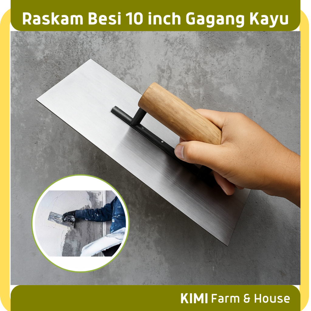 New Post Raskam Besi Untuk Penghalus Tembok 10 inch Gagang Kayu Roskam Tukang Bangunan Sendok Semen 